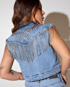 COLETE JEANS FEM COM BORDADO E APLICACAO