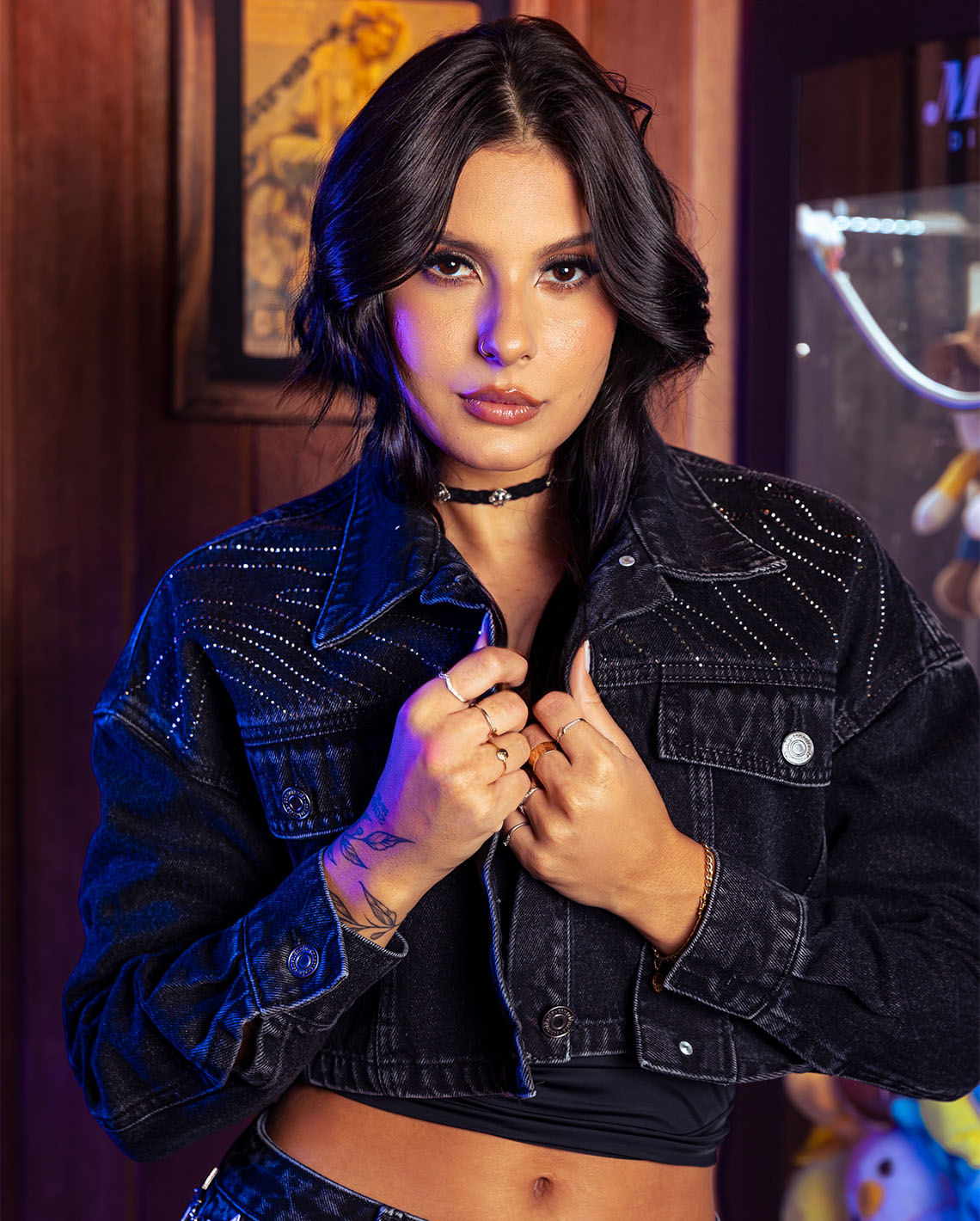 JAQUETA JEANS FEM CROPPED