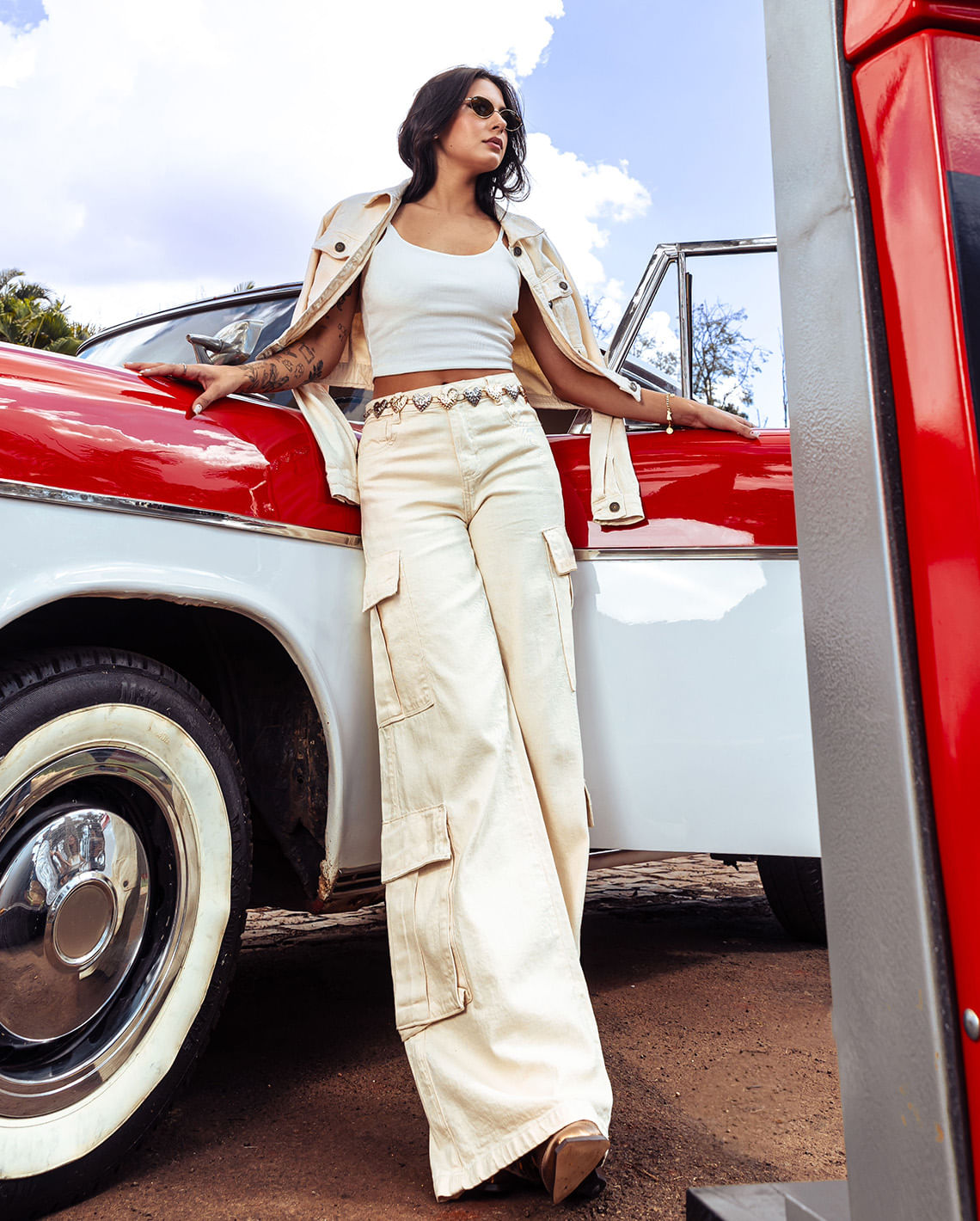 CALÇA JEANS WIDE RELAXED CARGO